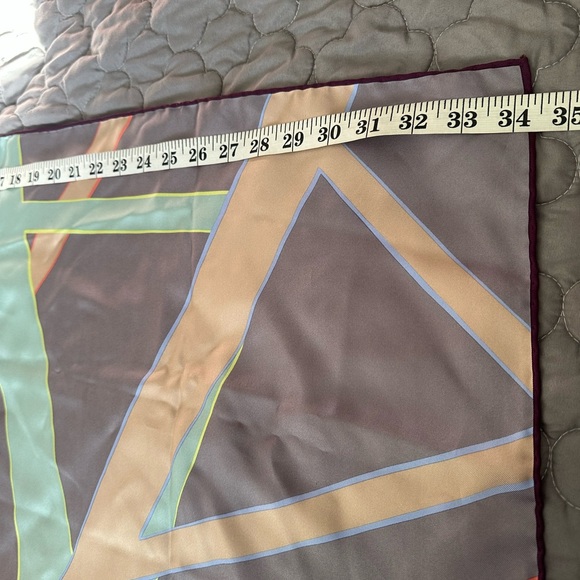 Asprey Gray Mauve Green Peach Geometric Scarf 100% silk